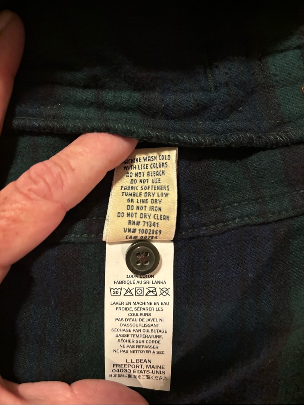 LL Bean Navy and Green Plaid Flannel Relaxed Zip Hoodie - Picture 4 of 6